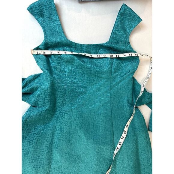 Badgley Mischka Teal Formal Dress with Bow Silk Blend Party Prom - Size 6 - Picture 6 of 7